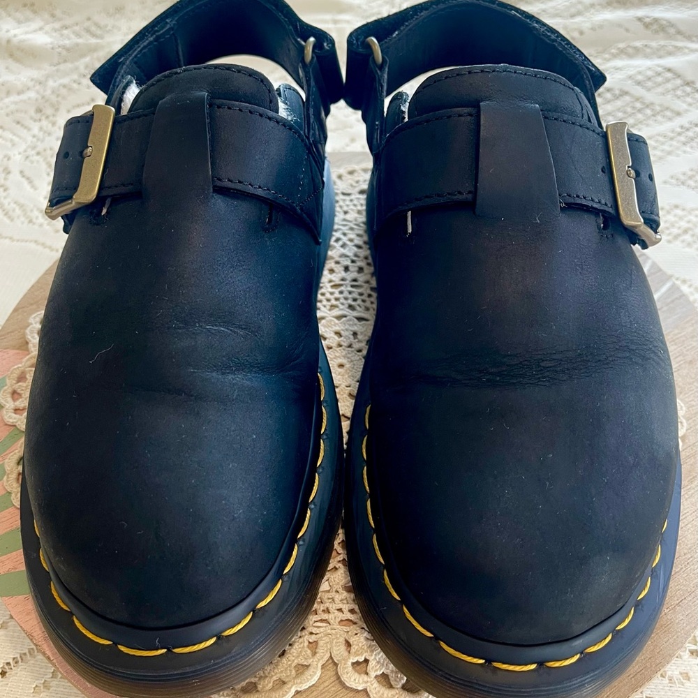 Dr. Martens Black Mules with Yellow Stitching